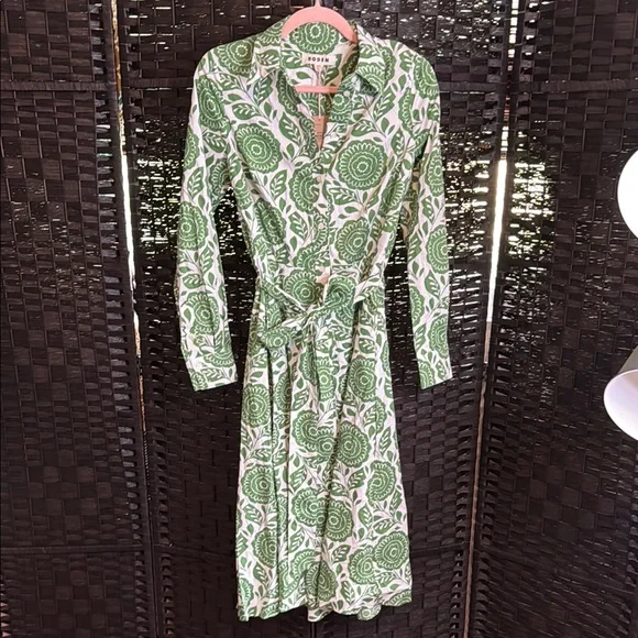 Boden | Dresses | Boden Amy Cotton Midi Shirt Dress Paradise Green Dahlia  Stamp Us 8 | Poshmark